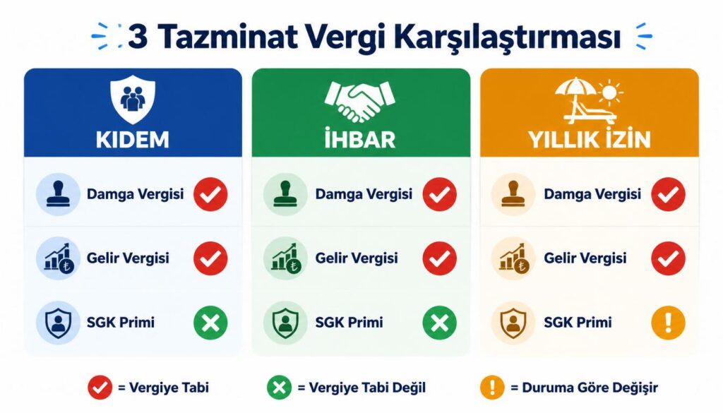 Kıdem ihbar yıllık izin tazminatı vergi damga gelir vergisi SGK primi