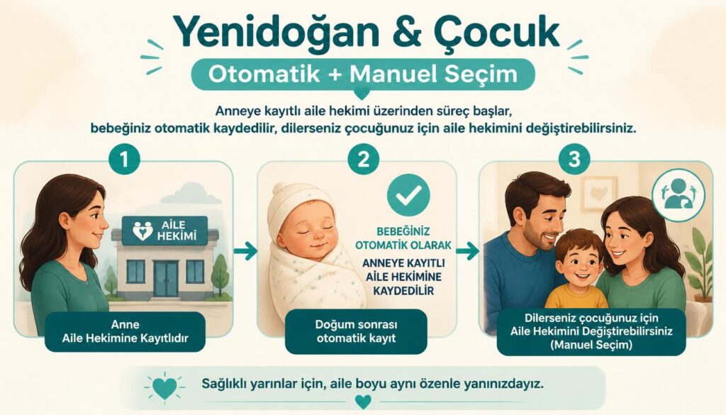 Aile hekimi yenidoğan çocuk kayıt anne otomatik atama