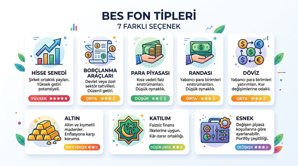 BES fon tipleri hisse senedi tahvil para piyasası altın katılım