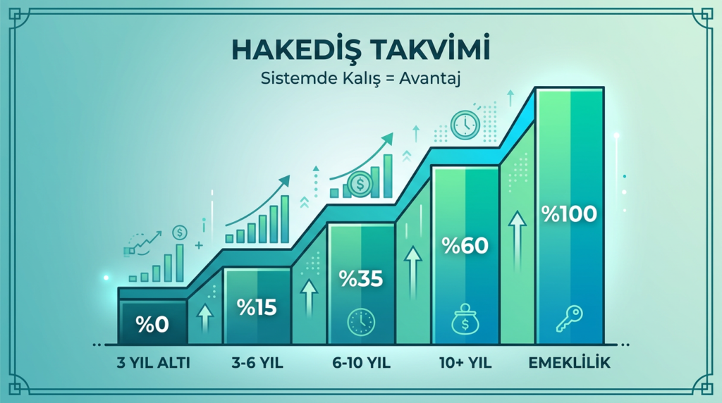 BES hakediş takvimi 3 6 10 yıl emeklilik %0 %15 %35 %60 %100