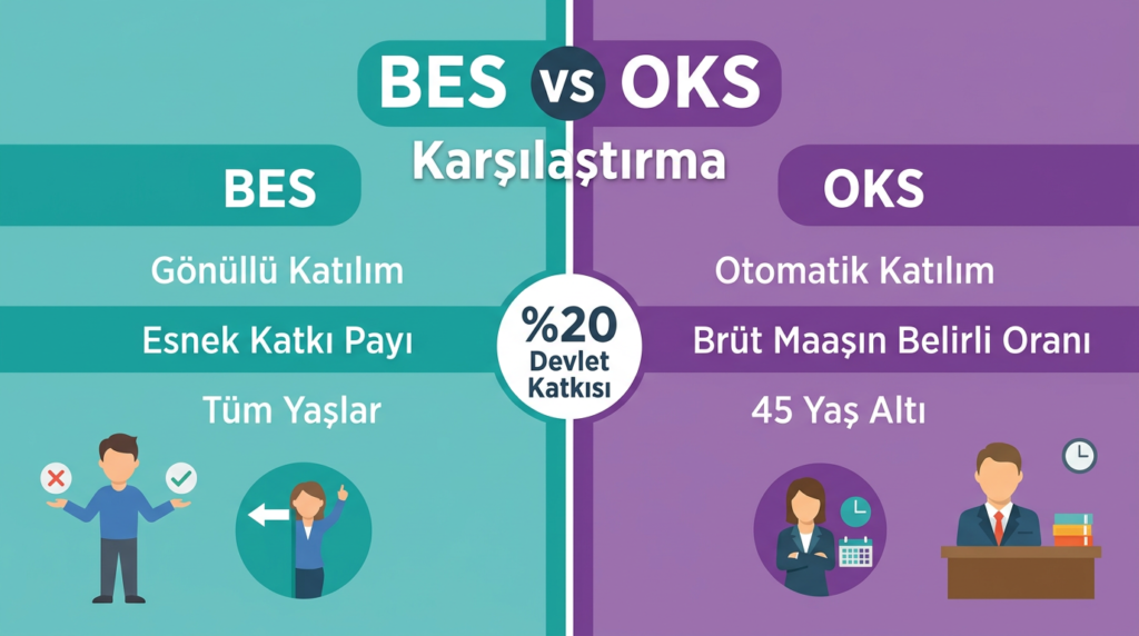 BES OKS karşılaştırma gönüllü otomatik katılım 45 yaş altı