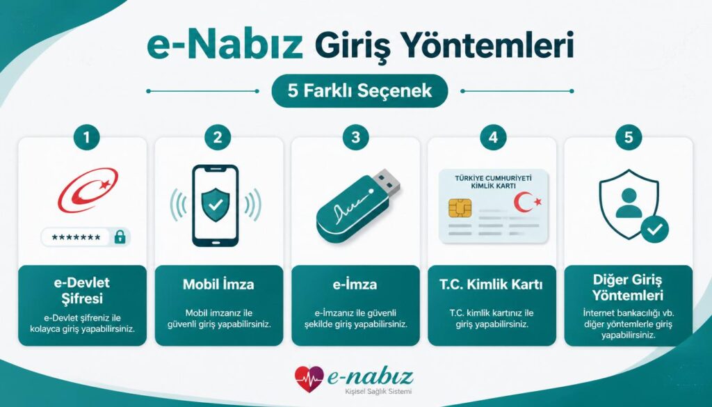 e-Nabız 5 farklı giriş yöntemi e-Devlet mobil imza e-imza kimlik kartı