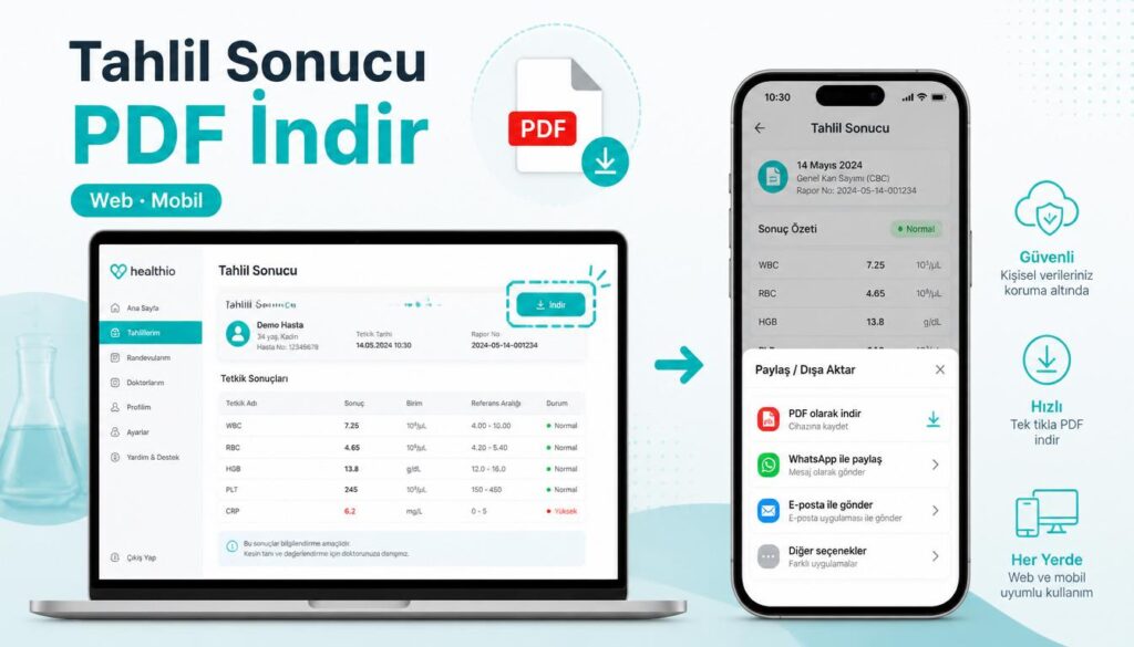 e-Nabız tahlil sonuçları PDF indirme süreci web mobil