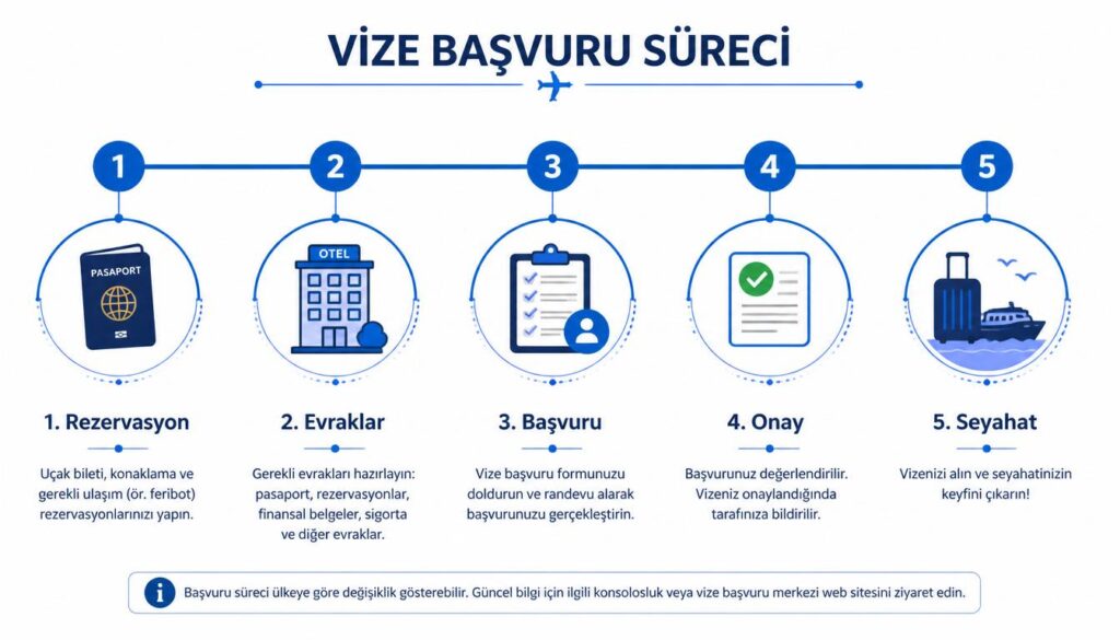 Kapıda vize başvuru aşamalarını gösteren infografik