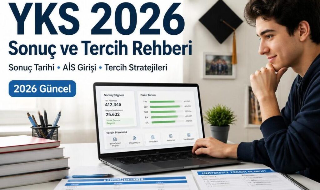YKS 2026 sonuç ve tercih rehberi görseli, üniversite tercih dönemi için sonuçlarını inceleyen öğrenci