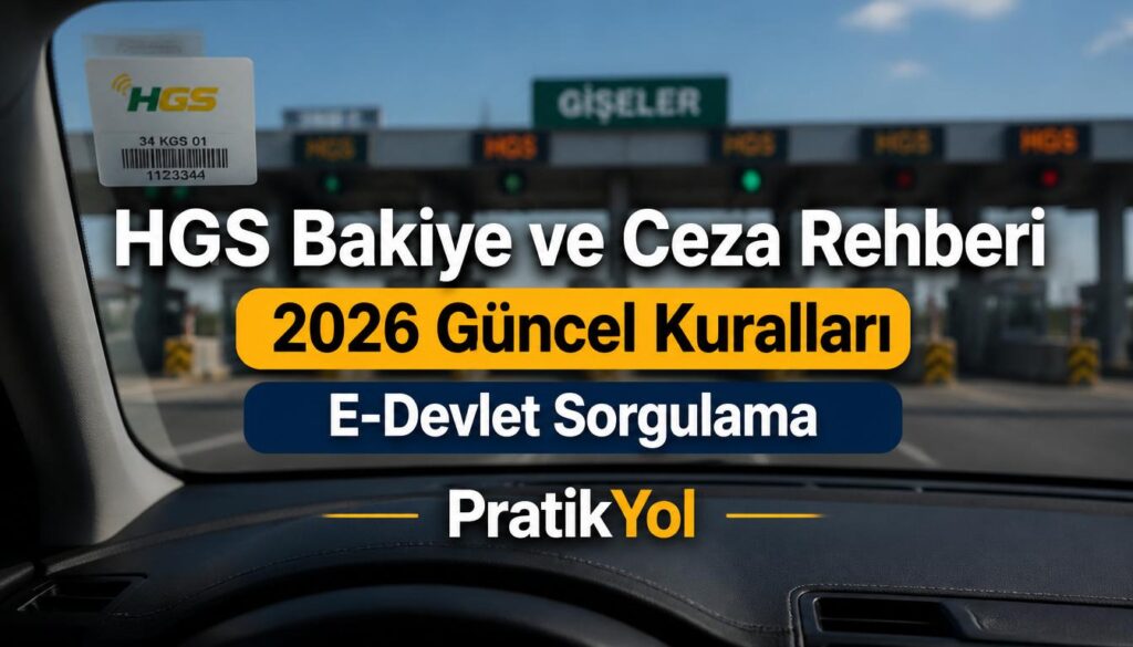 Aracın ön camına yapıştırılmış HGS etiketi ve arka planda flu şekilde görünen otoyol HGS geçiş gişeleri