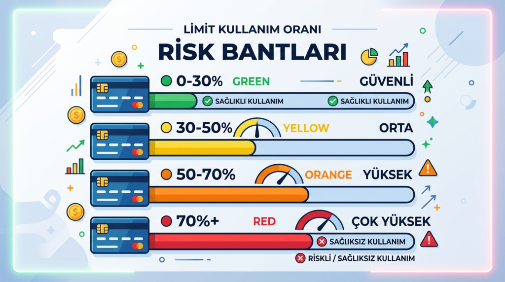 Kredi kartı limit kullanım oranı %30 50 yüksek borç riski