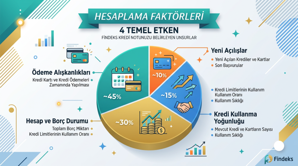 Kredi notu hesaplama 4 faktör Findeks ağırlık dağılımı
