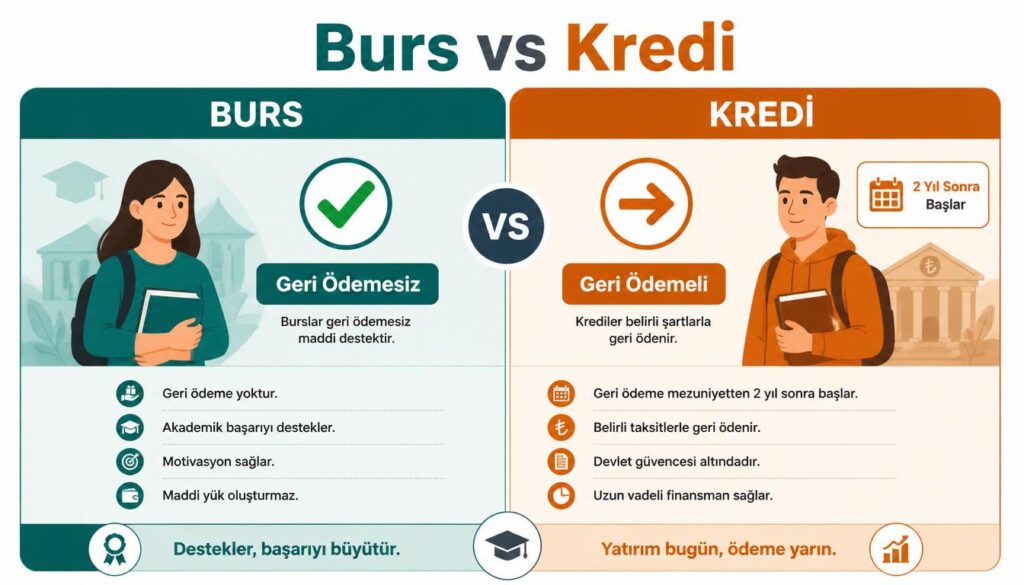 KYK burs ve kredi farkı karşılaştırma tablosu