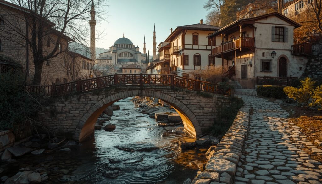 Prizren Kosova — taş köprü ve Sinan Paşa Camii çevresinde tarihi atmosfer