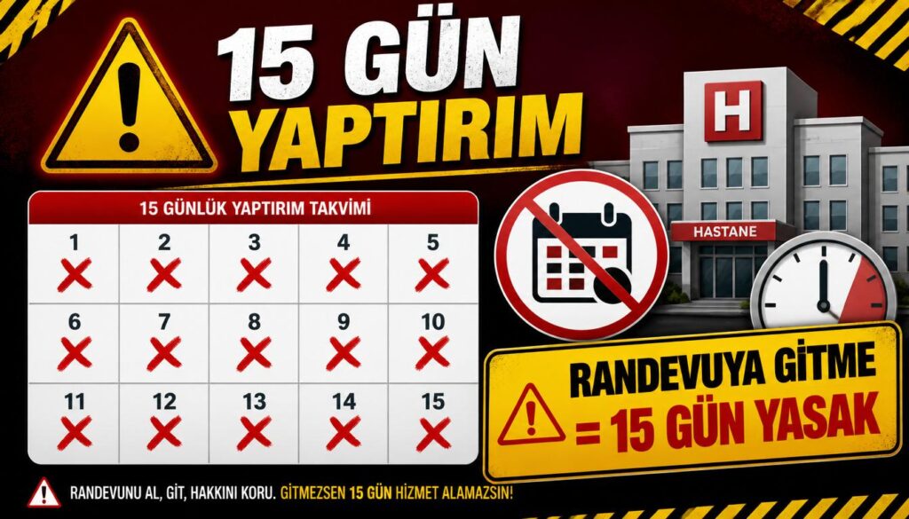 MHRS 15 gün yaptırım kuralı randevu yasak uyarı