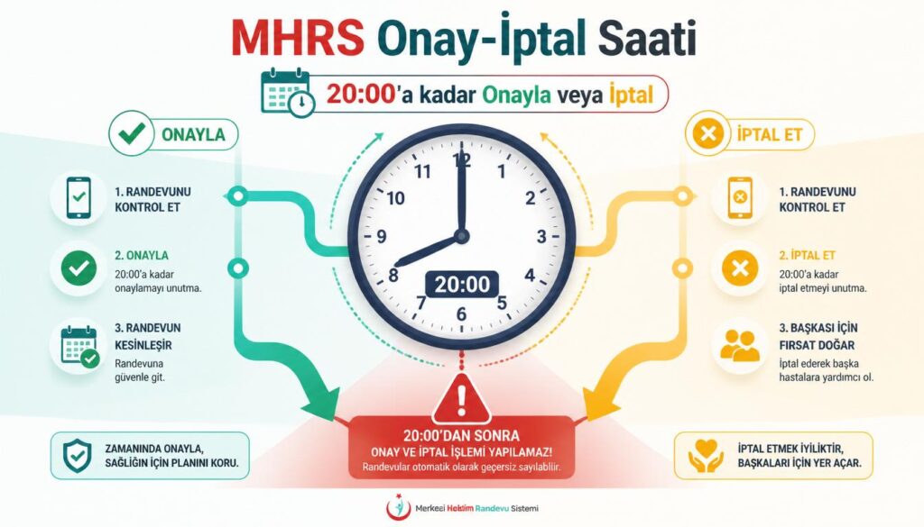 MHRS randevu onay iptal süreci 20:00 otomatik iptal