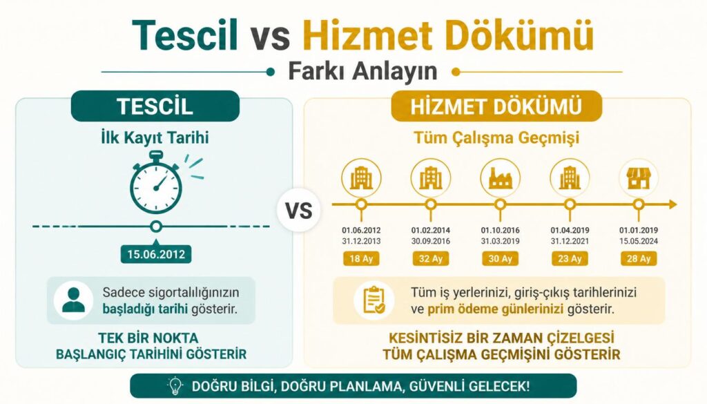 SGK tescil hizmet dökümü fark ilk kayıt çalışma geçmişi