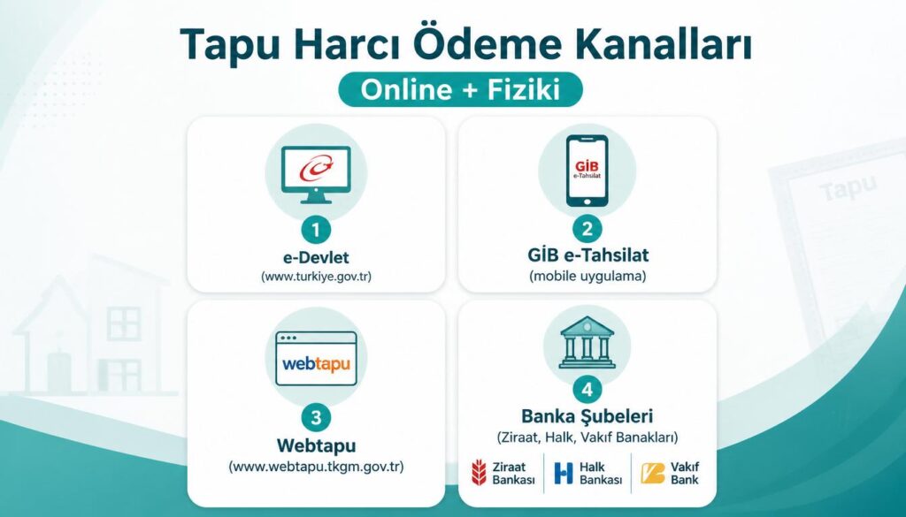 Tapu harcı ödeme kanalları e-devlet GİB Webtapu banka