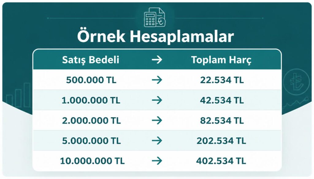 Tapu harcı örnek hesaplama 500K - 10M TL aralığında