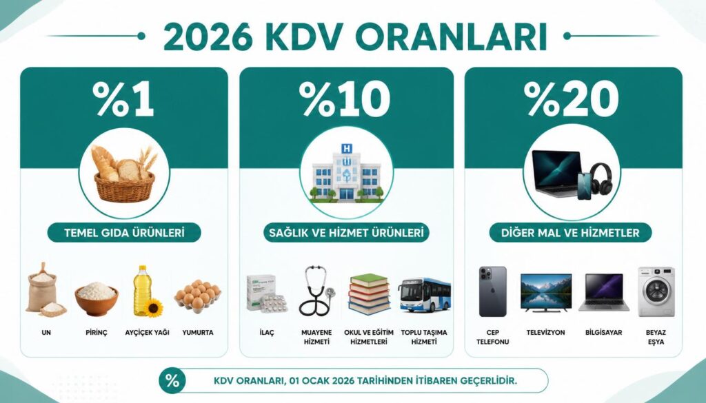 2026 KDV oranları yüzde 1 10 20 karşılaştırma