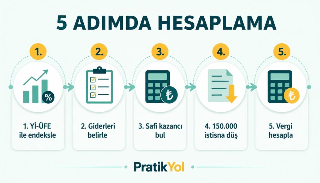 5 adımda hesaplama: endeksleme, gider, kazanç, istisna, vergi