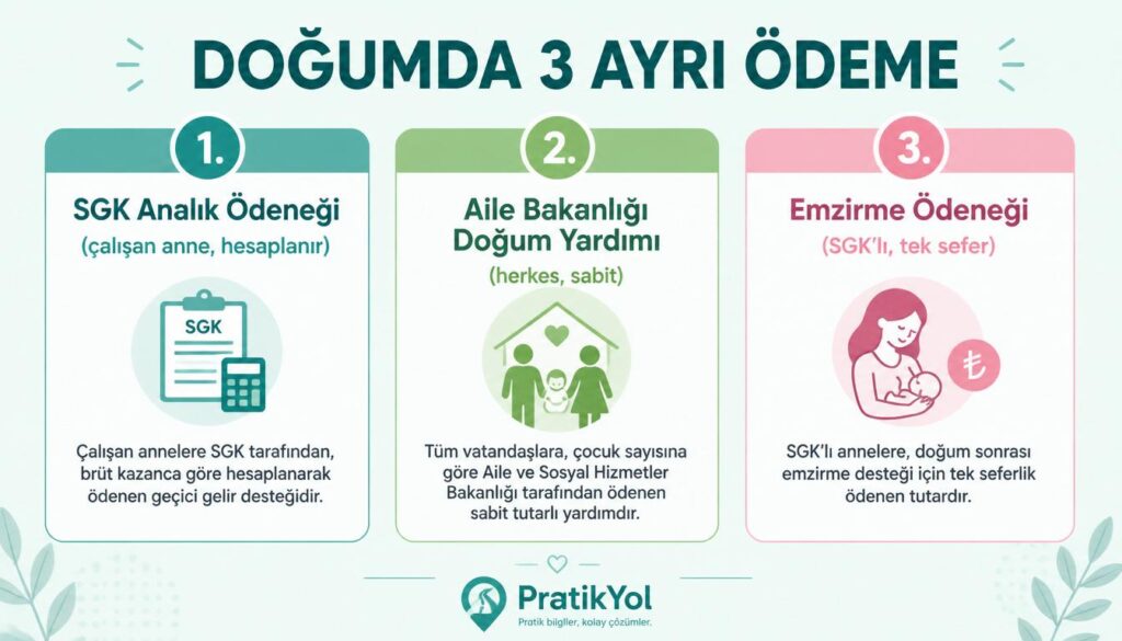Doğumda 3 ayrı ödeme: analık ödeneği, doğum yardımı, emzirme