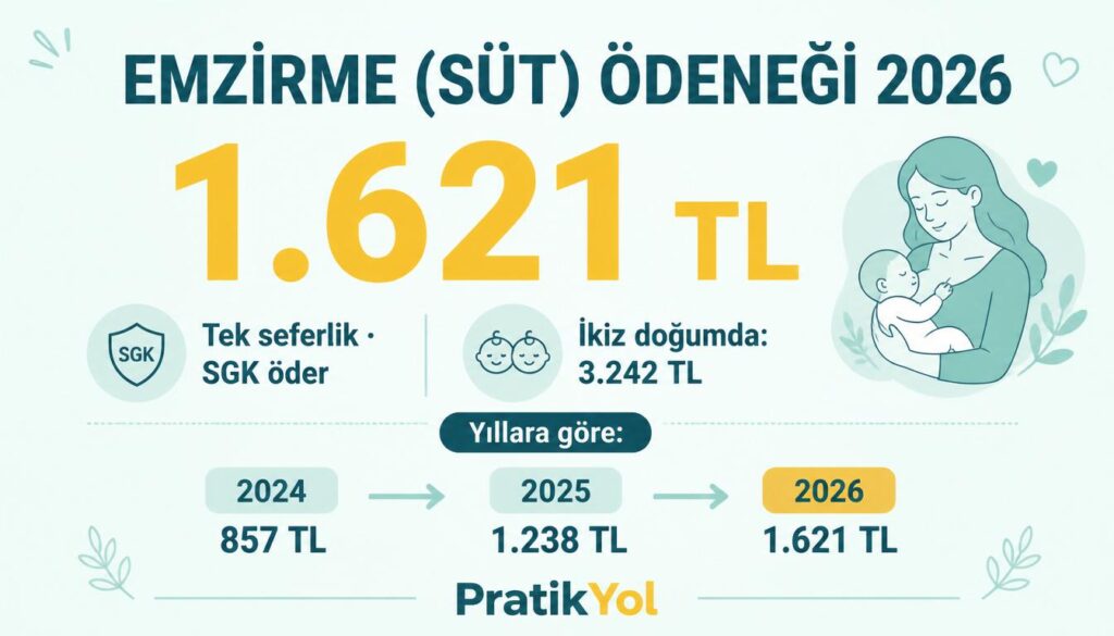 2026 emzirme ödeneği 1.621 TL, ikizde 3.242 TL