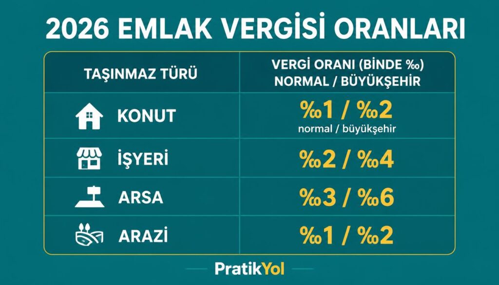 2026 oranlar: konut, işyeri, arsa normal ve büyükşehir
