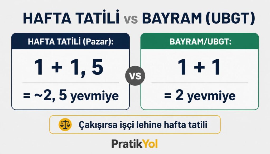 Hafta tatili 2,5 yevmiye, bayram 2 yevmiye farkı