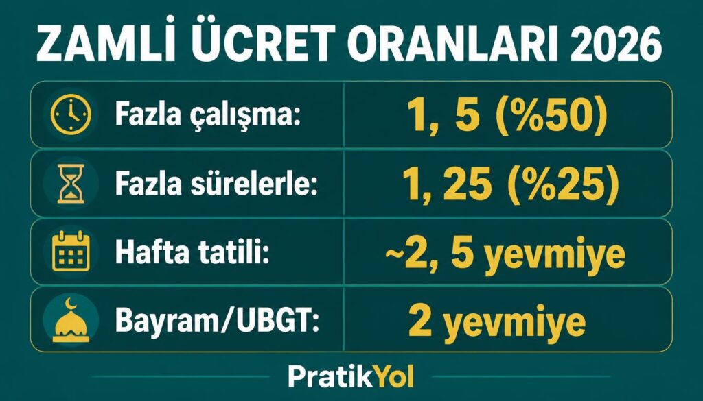 Zamlı oran tablosu: fazla çalışma, hafta tatili, bayram