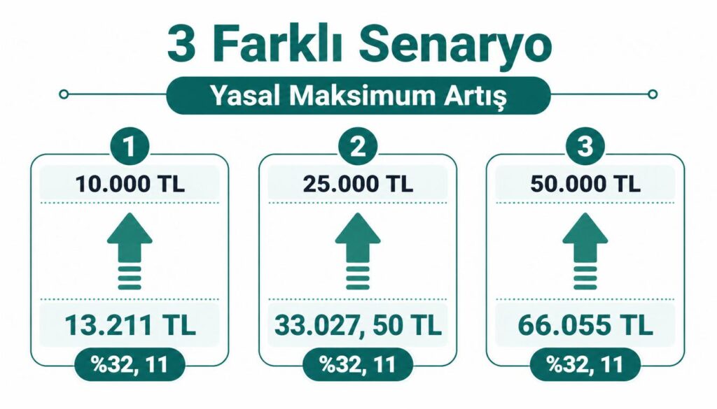 Kira artış hesaplama 3 senaryo düşük orta yüksek kira örneği