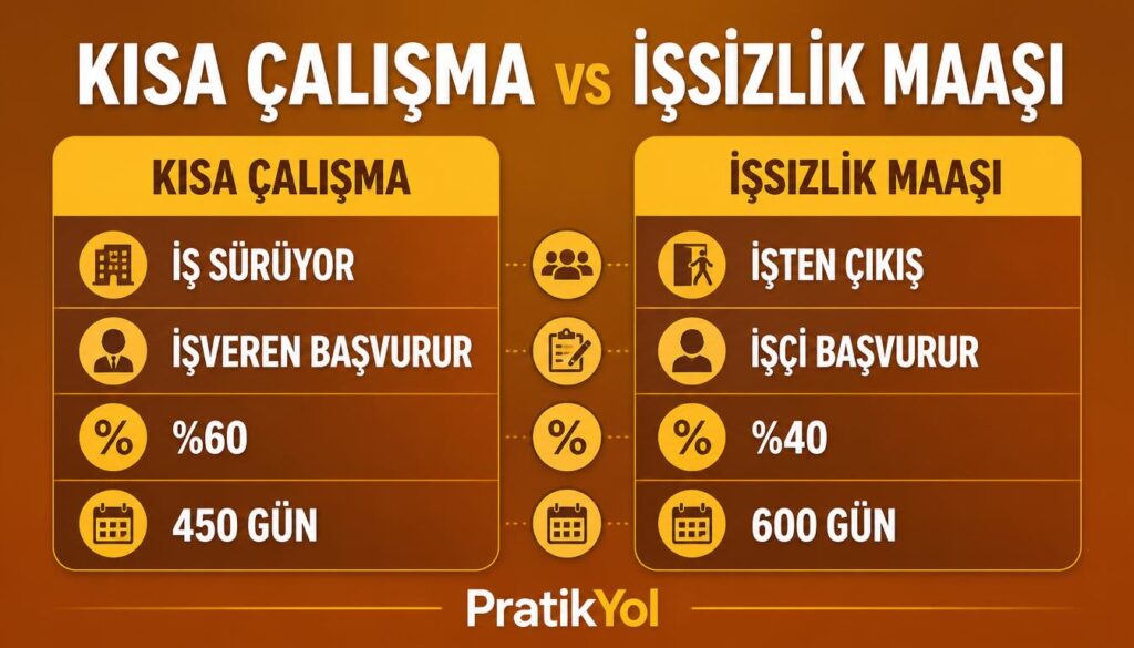 Kısa çalışma ve işsizlik maaşı karşılaştırma