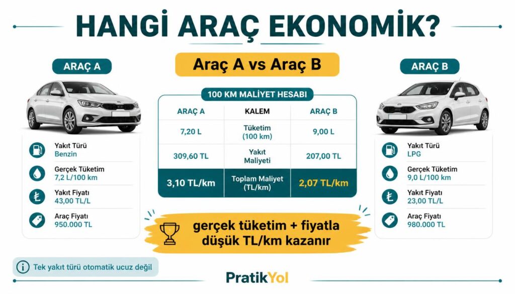 iki araç yakıt karşılaştırma